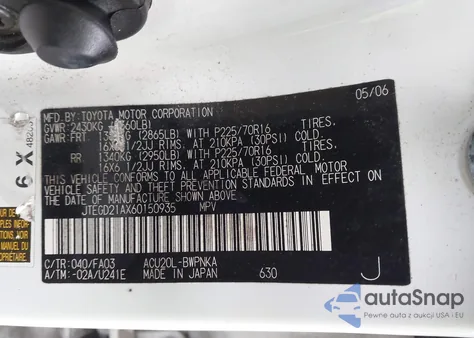 2006 Toyota Highlander from USA, damaged, VIN JTEGD21AX60150935